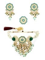ZAVERI PEARLS Turquoise Blue & Green Meenakari Cascading Waterfall Beads Necklace Earring & Ring Set For Women-ZPFK14607 - Fast Shipping to USA & Canada - Image 2