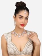 ZAVERI PEARLS Pink Stones Dazzling Austrian Diamonds Embellished Necklace Earring & Maangtikka Set For Women-ZPFK17785 - Fast Shipping to USA & Canada - Image 3
