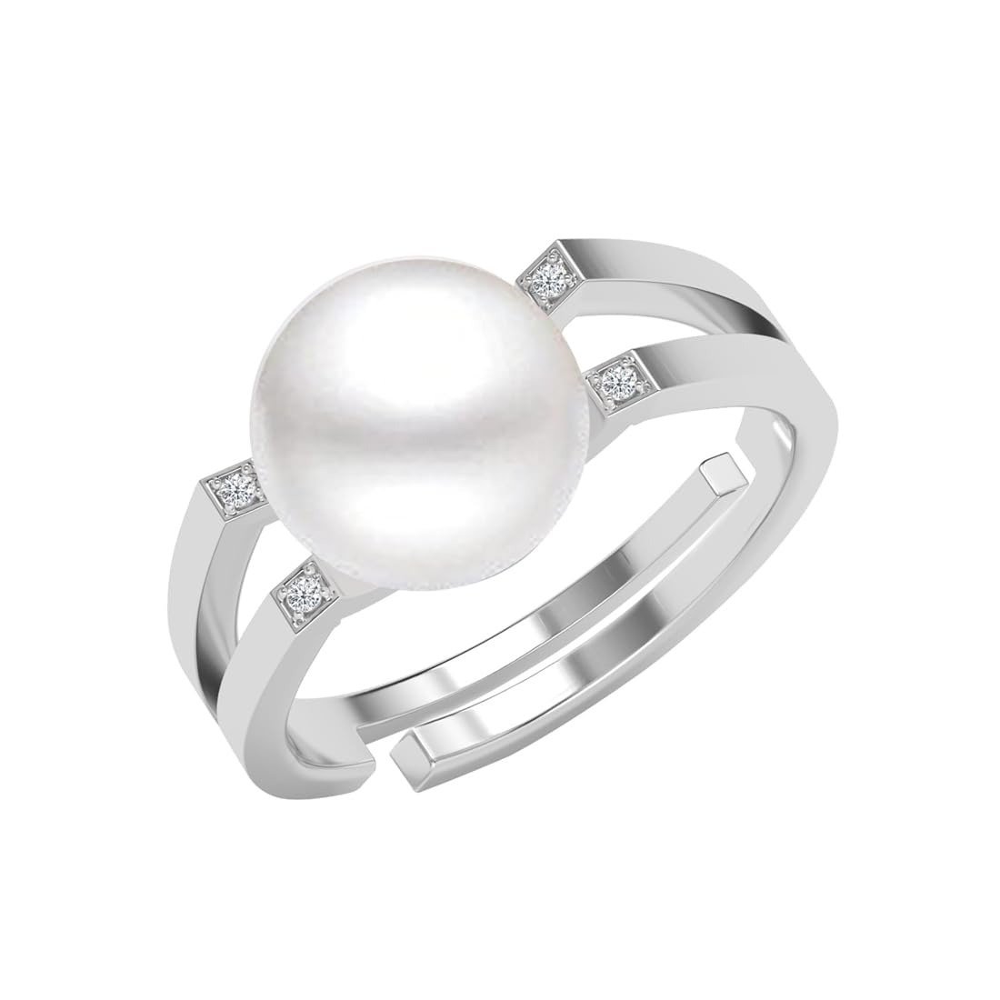 41t438K0PL.jpg Clara Pure 925 Sterling Silver Ilaria Real Pearl Size Adjustable Finger Ring | Gift for Women and Girls | Swiss Zircon Platinum Plated - Fast Shipping to USA & Canada - Image 1