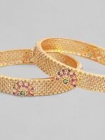 Rubans 22K Gold Plated Pink Green Stone Studded Bangle - Fast Shipping to USA & Canada - Image 5