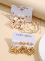 Shining Diva Fashion 11 Pairs Combo Set Celebrity Inspired Latest Trendy Stylish Gold Plated Geometric Twist Pearl Hoop Earrings for Women and Girls - Fast Shipping to USA & Canada - Image 6