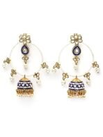 Karatcart Gold Plated Purple Meena Pearl Beaded Kundan Jhumki Hoop Earrings for Women - Fast Shipping to USA & Canada - Image 2