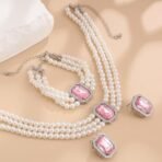 Shining Diva Fashion Latest Stylish Design Crystal Pearl Bracelet Earrings Necklace Jewellery Set for Women - Fast Shipping to USA & Canada - Image 3