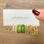 Shining Diva Fashion 15 Pairs Combo Latest Trendy Stylish Celebrity Inspired Pearl Gold Plated and Leopard Print C Shaped Geometric Hoop Earrings for Women and Girls - Fast Shipping to USA & Canada - Image 7