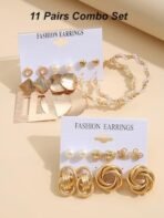 Shining Diva Fashion 11 Pairs Combo Set Celebrity Inspired Latest Trendy Stylish Gold Plated Geometric Twist Pearl Hoop Earrings for Women and Girls - Fast Shipping to USA & Canada - Image 5