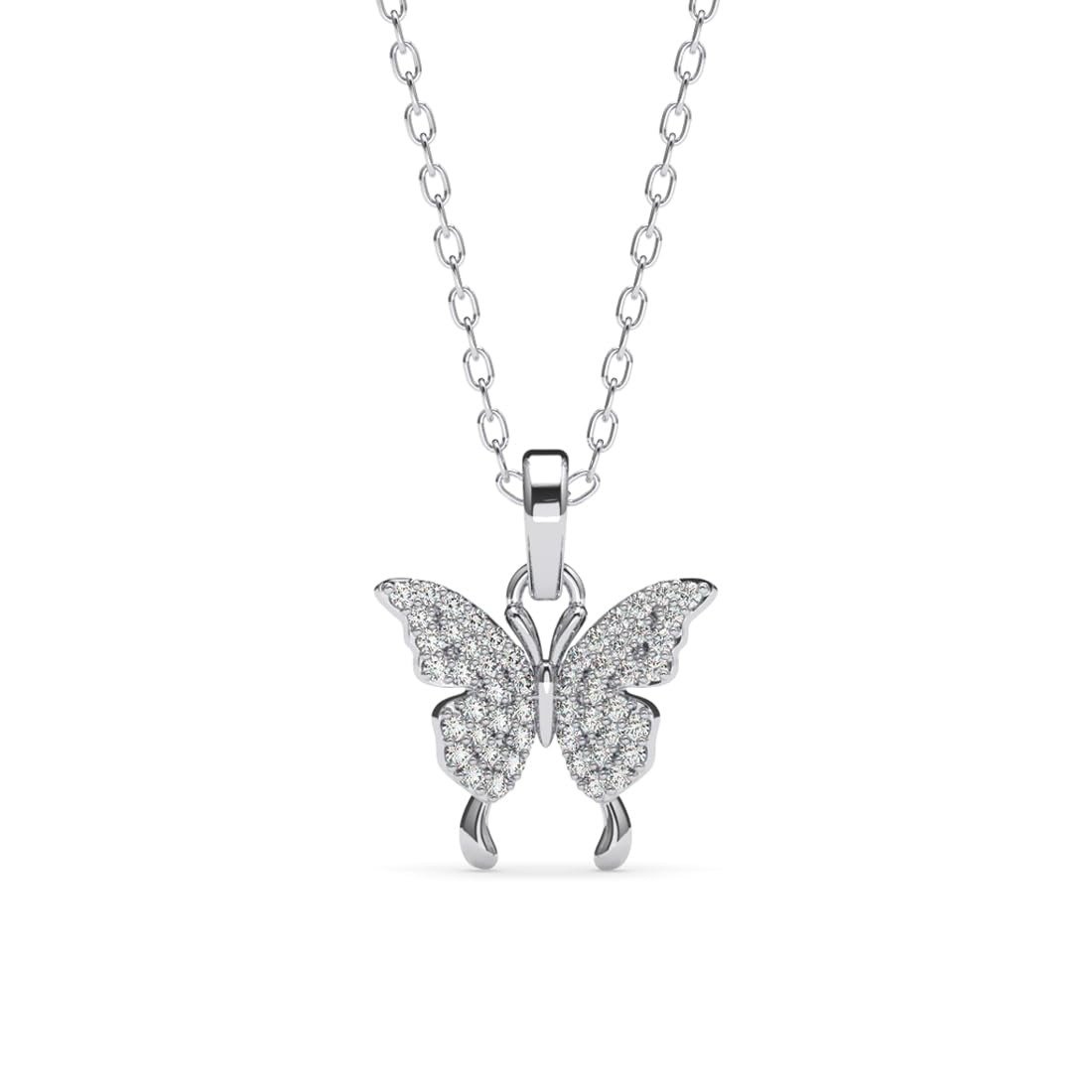 41y1E3LicGL.jpg Clara 925 Sterling Silver Fia Butterfly Pendant Earrings Chain Necklace Jewellery Set | Platinum Plated, Swiss Zirconia | Gift for Women and Girls - Fast Shipping to USA & Canada - Image 1