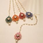 ZENEME Gold-Plated Pink-Green-Orange-Red-Blue AD with Pearls studded Flower Shaped MaangTikka (Combo Of 5) - Fast Shipping to USA & Canada - Image 4