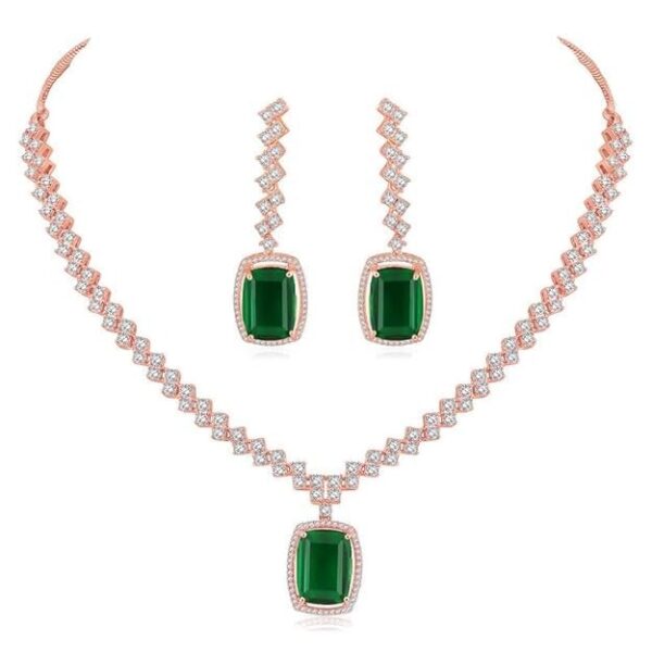I Jewels Rose Gold Plated Cubic Zirconia American Diamond Valentines Special Necklace With Drop Earrings Jewellery Set for Women - Fast Shipping to USA & Canada