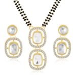 Peora Gold Plated Cubic Zirconia Crystal & Black Beads Studded Mangalsutra & Drop Earrings Jewellery Gift for Women - Fast Shipping to USA & Canada - Image 2