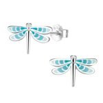 HighSpark 925 Silver Cute Enamel Stud Earrings Blue Dragonfly - Fast Shipping to USA & Canada