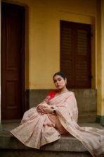 NAITRI | Hand Block Printed Cotton Saree with Blouse Piece | Peach - Fast Shipping to USA & Canada - Image 4