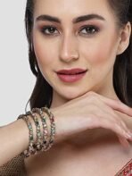 Karatcart Set of 4 Gold Plated Drop Shape Multicolor Stone Studded Bangles for Women - Fast Shipping to USA & Canada - Image 4