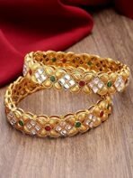 Karatcart Antique Gold Plated Floral Design Multicolor Stone Studded Bangles for Women - Fast Shipping to USA & Canada - Image 5