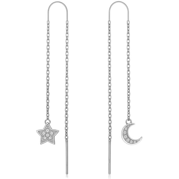 HIGHSPARK 925 Silver Mini Star & Moon Solitaire Earrings - Fast Shipping to USA & Canada