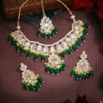 Estele Gehena Gold Plated Dazzling Cluster Drop Kundan Choker Necklace set and Maang tikka with Beads for Girls and Women - Fast Shipping to USA & Canada - Image 4