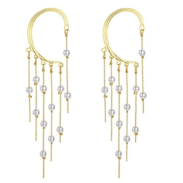 Yellow Chimes Earrings For Women Gold Tone Earcuffs With Linear Pearl Studded Tassel Chain Earrings For Women and Girls - Fast Shipping to USA & Canada