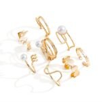 Shining Diva Fashion 8pcs Stylish Pearl Rings for Women and Girls (Golden) (14772r) - Fast Shipping to USA & Canada