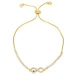 Peora Gold Plated Cubic Zirconia Studded Fancy Evil Eye Adjustable Bracelet Fashion Jewellery Gift for Women Girls - Fast Shipping to USA & Canada