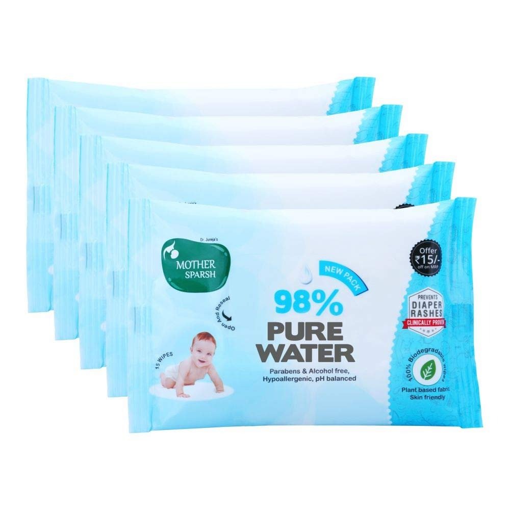 513x0ph1M6L.jpg Mother Sparsh Cotton Scented 98% Water Plant Fabric, Biodegradable Wipe (Blue, 15 Wipes) - Pack of 5 - Fast Shipping to USA & Canada - Image 1