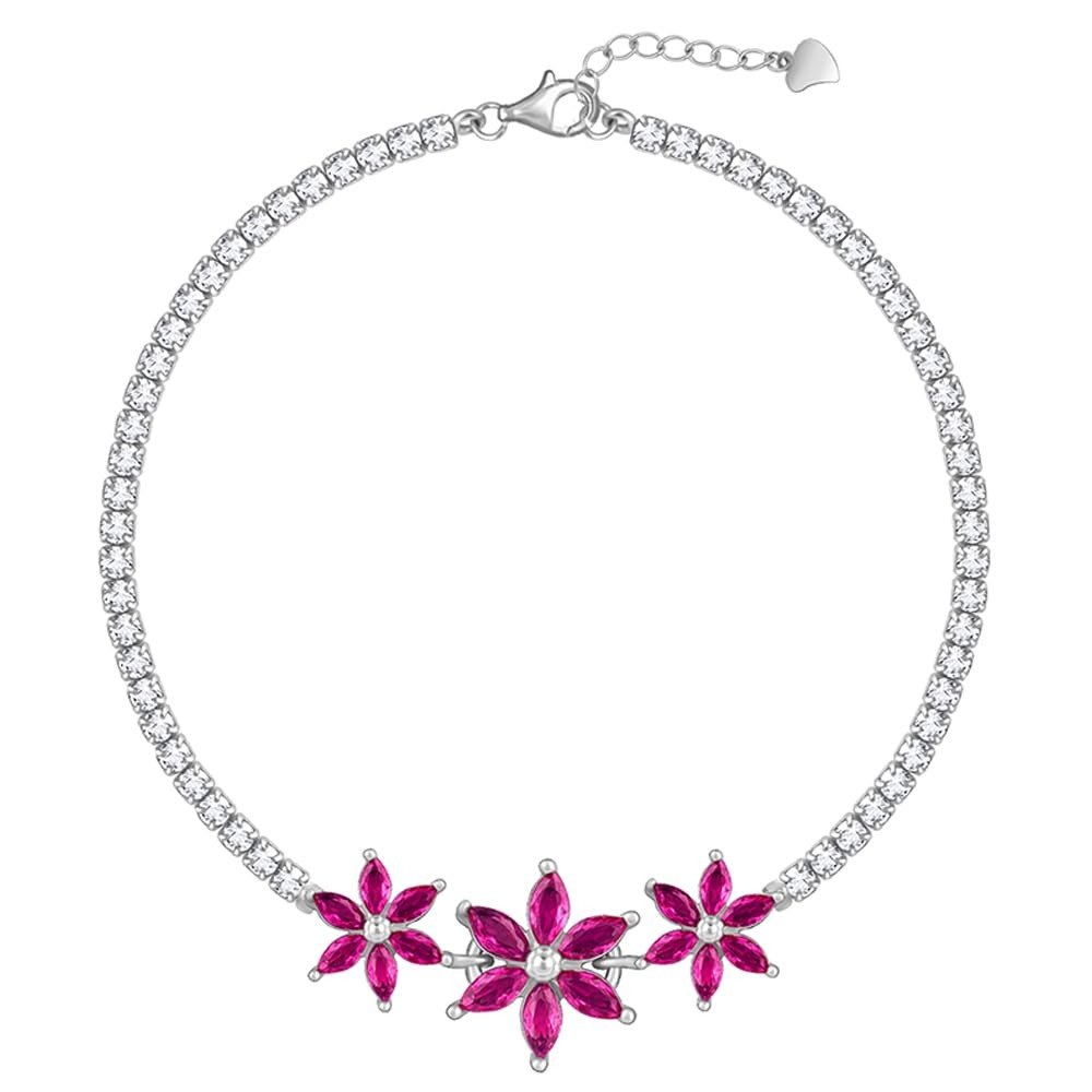 5145ArbLqEL.jpg GIVA 925 Silver Pink Floral Tennis Bracelet | Christmas & New Year Gift For Women & Girls | 6 Month Warranty and Lifetime Plating Service - Image 1