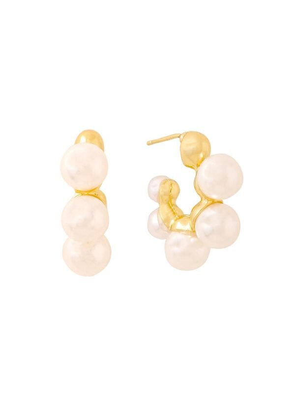 Yellow Chimes Earring For Women Gold Toned Pearl Studded Hoop Earrings For Women and Girls - Fast Shipping to USA & Canada