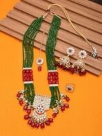 ZAVERI PEARLS Green Maroon Multistrand Necklace Earring Maangtikka & Ring Set For Women-ZPFK18546 - Fast Shipping to USA & Canada - Image 3