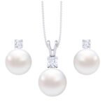 CLARA 92.5 Sterling Silver Classic Pearl Pendant Earrings Set with Chain Jewellery Set Gift for Women and Girls - Fast Shipping to USA & Canada