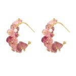 Yellow Chimes Earrings For Women Gold Tone Pink and White Stone Studded Round Half Bali Clip On Hoop Earrings For Women and Girls - Fast Shipping to USA & Canada