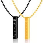 Fashion Frill Men's Jewellery 3D Cuboid Vertical Bar/Stick Stainless Steel Black Silver Locket Pendant Necklace For Boys and Men Silver Chain For Boys Necklace King Queen Pendant Couple Pendant - Fast Shipping to USA & Canada