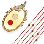 ACCESSHER Traditional Rudraksh Rakhi Pack of 6 with Pooja Thali & Card - Fast Shipping to USA & Canada - Image 2