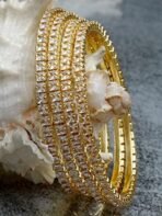 Karatcart Set of 4 Gold Plated American Diamond Studded Bangles for Women - Fast Shipping to USA & Canada - Image 5