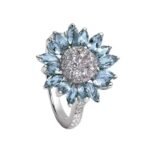 Yellow Chimes Rings for Women Floral Rings Aquamarine Blue Crystal Sunflower Shaped Silver Plated Rings for Women and Girl's Valentine Gift for Girls - Fast Shipping to USA & Canada