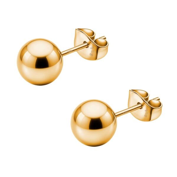 HIGHSPARK 925 Silver Ball Earrings in 18K Gold Plating 7mm - Fast Shipping to USA & Canada