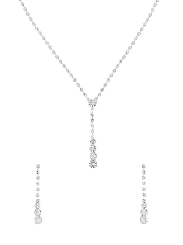 Yellow Chimes Silver Jewellery Set for Women | Fashion White Crystal Necklace Set for Women | Luxe Layers | Rhodium Plated Necklace Set for Girls | Birthday Anniversary Gift for Women Wife - Fast Shipping to USA & Canada