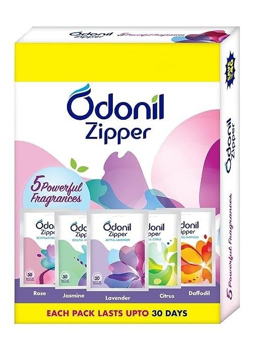 Odonil Bathroom Air Freshener Zipper Mix - 50g (10gx5) | Assorted Pack | Instant & Long Lasting Fragrance | Lasts upto 30 days | Germ Protection pack of 20 - Fast Shipping to USA & Canada