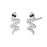 CLARA 925 Sterling Silver Snake small Studs Earrings | Rhodium Plated, Swiss Zirconia | Gift for Women & Girls - Fast Shipping to USA & Canada