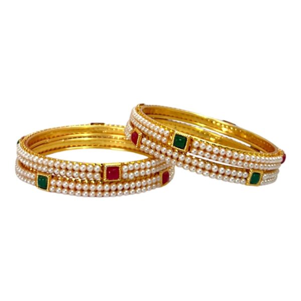 Accessher Gold Plated Pearl Beaded Bangles (Set of 4) - Fast Shipping to USA & Canada