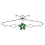 Clara 925 Pure Silver Green Flower Hand Bracelet | Adjustable, Anti Tarnish, Swiss Zirconia | Gift for Women and Girls - Fast Shipping to USA & Canada