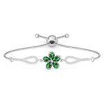 Clara 925 Pure Silver Green Flower Hand Bracelet | Adjustable, Anti Tarnish, Swiss Zirconia | Gift for Women and Girls - Fast Shipping to USA & Canada