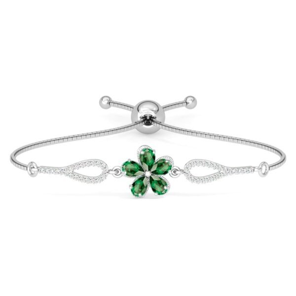 Clara 925 Pure Silver Green Flower Hand Bracelet | Adjustable, Anti Tarnish, Swiss Zirconia | Gift for Women and Girls - Fast Shipping to USA & Canada