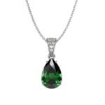 Clara 925 Sterling Silver Dark Green Tear Drop Pendant Earring Chain Jewellery Set | Rhodium Plated, Swiss Zirconia | Gift for Women & Girls - Fast Shipping to USA & Canada