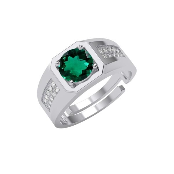 Clara Real 925 Sterling Silver Dario Green Solitaire Men Ring |Size Adjustable, Platinum Plated, Swiss Zirconia | Gift for Men & Boys - Fast Shipping to USA & Canada