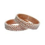 ACCESSHER Rose Gold Tone Pearl Beaded Bangle Set (Pack of 12) - Fast Shipping to USA & Canada