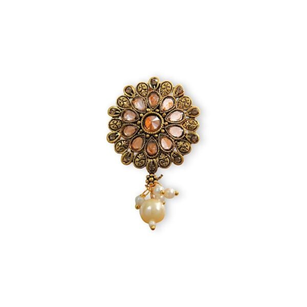 Accessher Gold Plated Traditional Semi Precious Stones Studded Antique Design Unisex Brooch/Saree Pin for Women and Girls Pack of 1 - Fast Shipping to USA & Canada