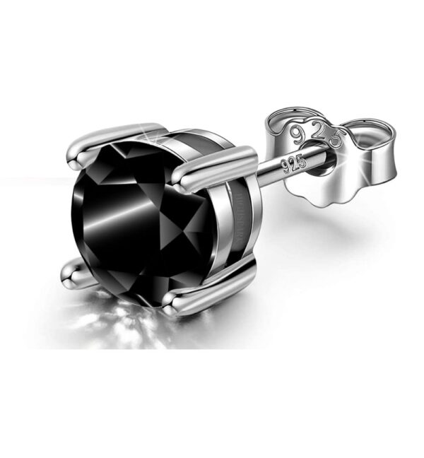 HighSpark 925 Silver Men?s Black Solitaire Stud Earring (6mm) - Fast Shipping to USA & Canada