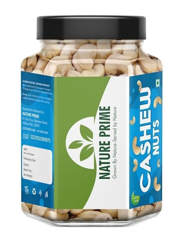 Nature Prime Pure Cashews Whole/Kaju, 250g, Nutritious & Delicious, Premium Kaju nuts, Rich in Protein, Magnesium & Phosphorus, Deluxe Size & Crunchy Nuts (JAR PACK) - Fast Shipping to USA & Canada