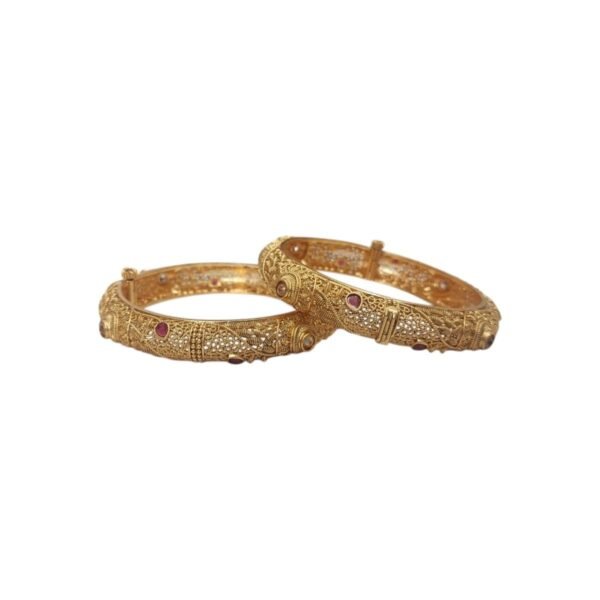 ACCESSHER Gold Plated Textured Kada Bangles (Set of 2) - Fast Shipping to USA & Canada