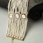 Karatcart Gold Plated Polki Kundan and Pearl Beaded Bracelet for Women - Fast Shipping to USA & Canada - Image 5
