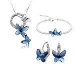 Shining Diva Fashion Italian Designer Platinum Plated Crystal Butterfly Earrings Chain Pendant Necklace Combo Jewellery Set for Women and Girls (Blue) (14603s) - Fast Shipping to USA & Canada