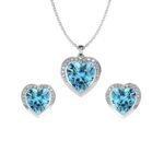 Clara 925 Sterling Silver Sky Blue Heart Pendant Earring Chain Jewellery Set | Rhodium Plated, Swiss Zirconia | Gift for Women & Girls - Fast Shipping to USA & Canada